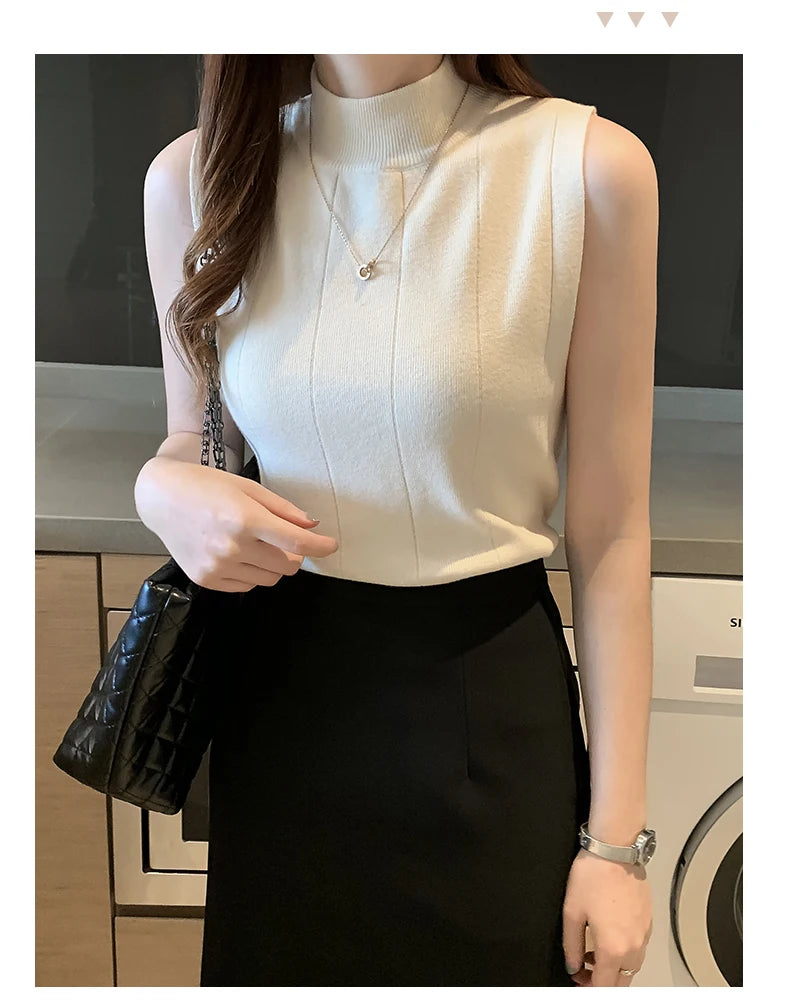 Korean Fashion Ladies Tops Spring New Summer Women Tops Casual Clothes Sleeveless Solid Women Blouse Knit Elastic Blusas 8623 50