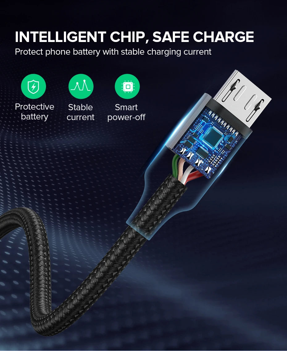 Ugreen Micro USB Cable 3A Nylon Fast Charging USB Type C Cable for Samsung Xiaomi HTC USB Charger Data Cable Mobile Phone Cable