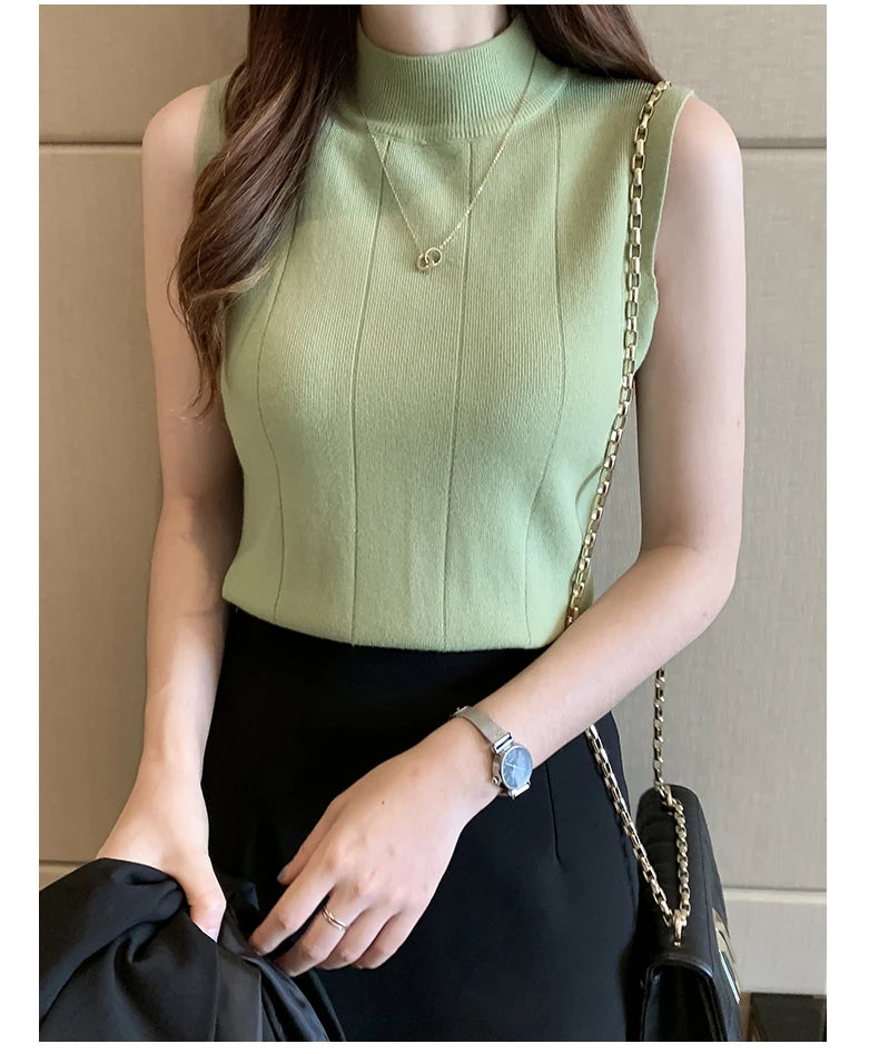 Korean Fashion Ladies Tops Spring New Summer Women Tops Casual Clothes Sleeveless Solid Women Blouse Knit Elastic Blusas 8623 50