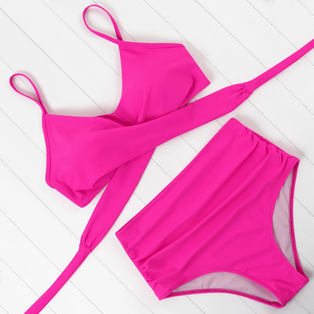 High Waist Sexy Bikini Set 2024 Biquini Swimwear Women Two Pieces Swimsuit Floral Beachwear V-Neck Bathing Suits Female