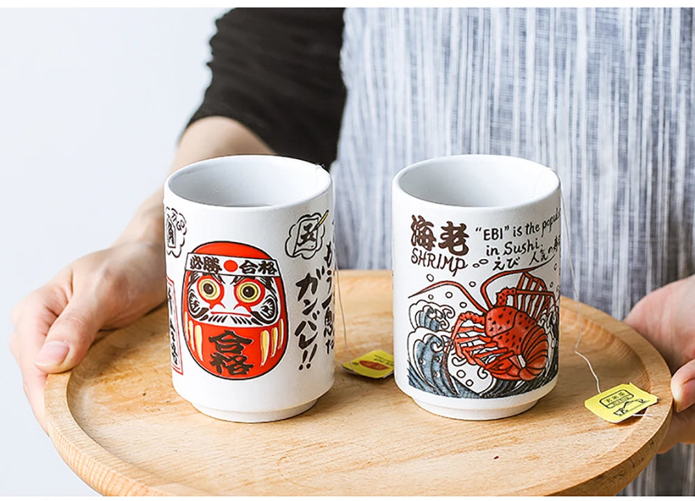 Japanese Impression Ceramic Mugs 300ml Tea Wine Sushi Sake Cup Funny Family Restaurant Decoration Travel Gift for Friends