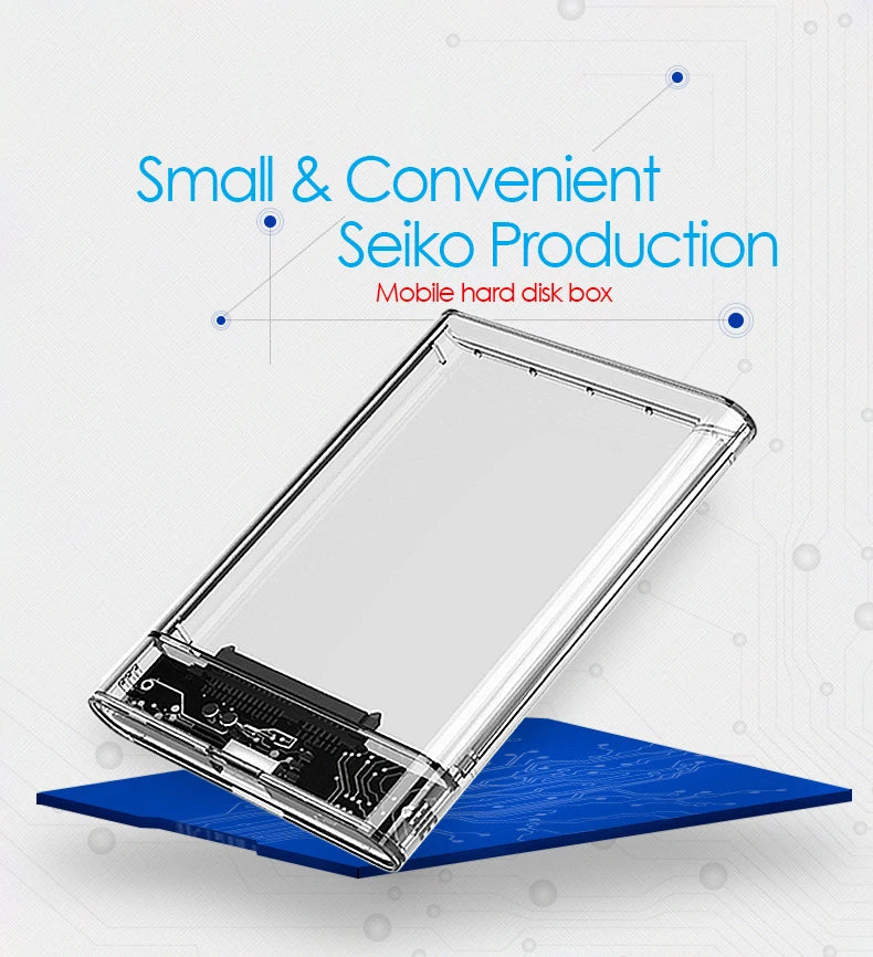3.0/2.0 HDD Enclosure 2.5inch SATA SSD Hard Drive Case with 5Gbps Transfer Speed and Transparent Design Mobile External Housing