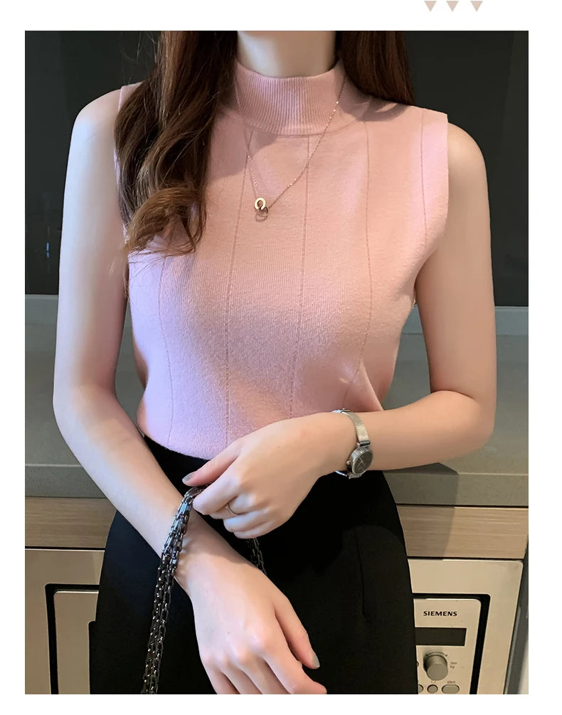 Korean Fashion Ladies Tops Spring New Summer Women Tops Casual Clothes Sleeveless Solid Women Blouse Knit Elastic Blusas 8623 50