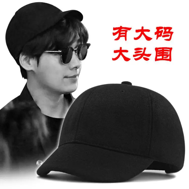 Men Winter Short Brim Wool Felt Big Size Baseball Cap Lady Spring and Summer Cotton Large Size Sport Sun Caps 56-60cm 60-65cm