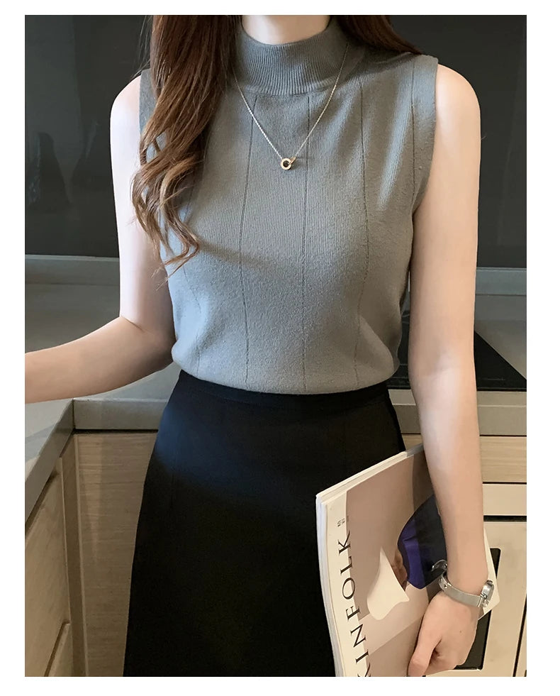 Korean Fashion Ladies Tops Spring New Summer Women Tops Casual Clothes Sleeveless Solid Women Blouse Knit Elastic Blusas 8623 50