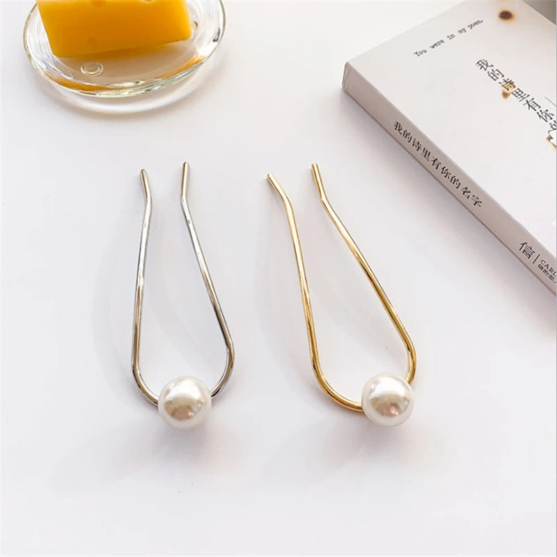 New Pearl Hairpins Korean U-shaped Metal Shell Hair Clip Pins Women Girls Hair Sticks Bun Maker Hair Styling Accessories Gifts