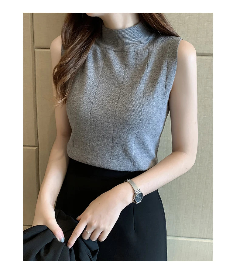 Korean Fashion Ladies Tops Spring New Summer Women Tops Casual Clothes Sleeveless Solid Women Blouse Knit Elastic Blusas 8623 50