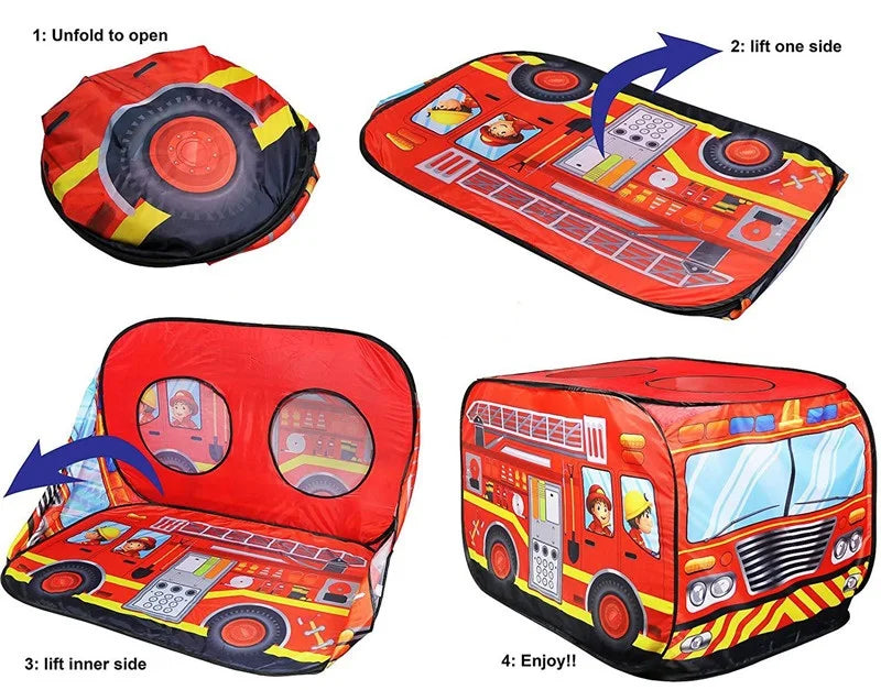 Foldable Game Play House Fire Truck Police Bus Pop Up Toy Tent Playhouse Cloth Gift For Children Firefighting Model Dopship