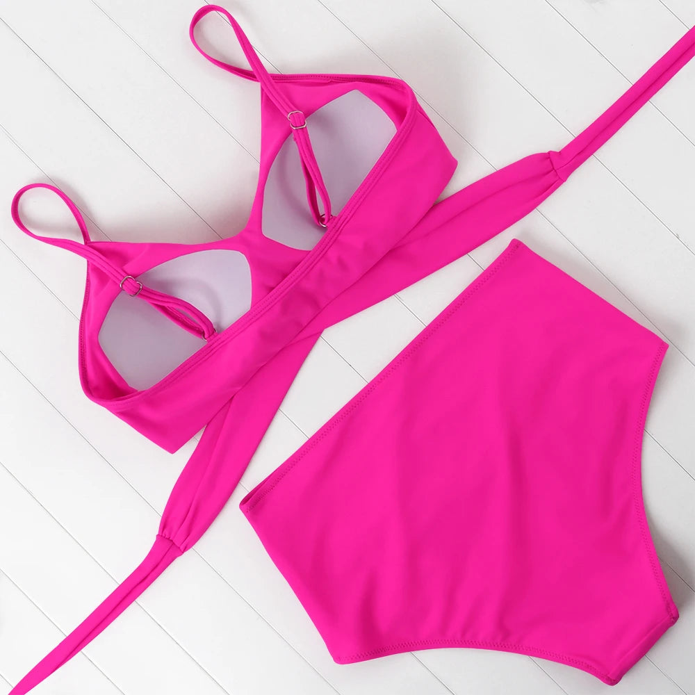 High Waist Sexy Bikini Set 2024 Biquini Swimwear Women Two Pieces Swimsuit Floral Beachwear V-Neck Bathing Suits Female