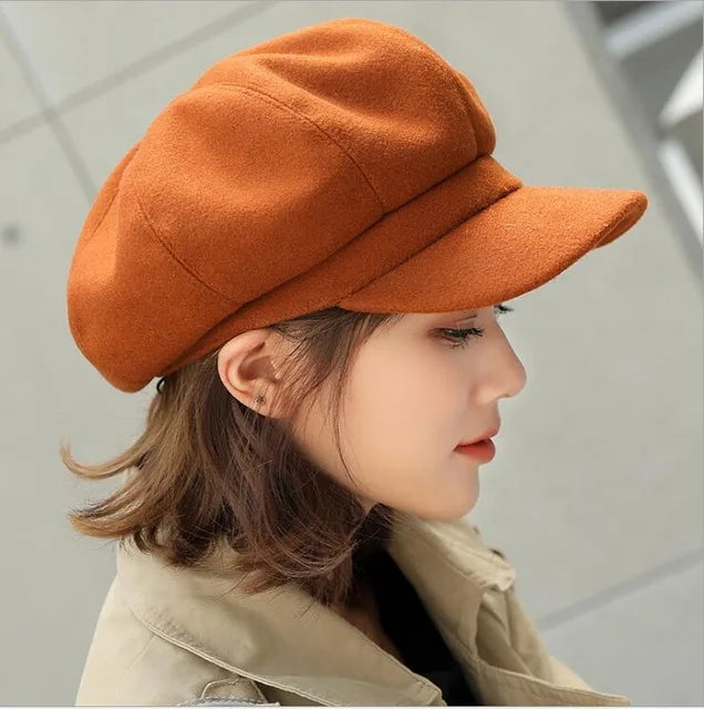 Fashion wild wool Women Beret Autumn Winter Octagonal Cap Hats Stylish Artist Painter Newsboy Caps Black Grey Beret Hats gorras