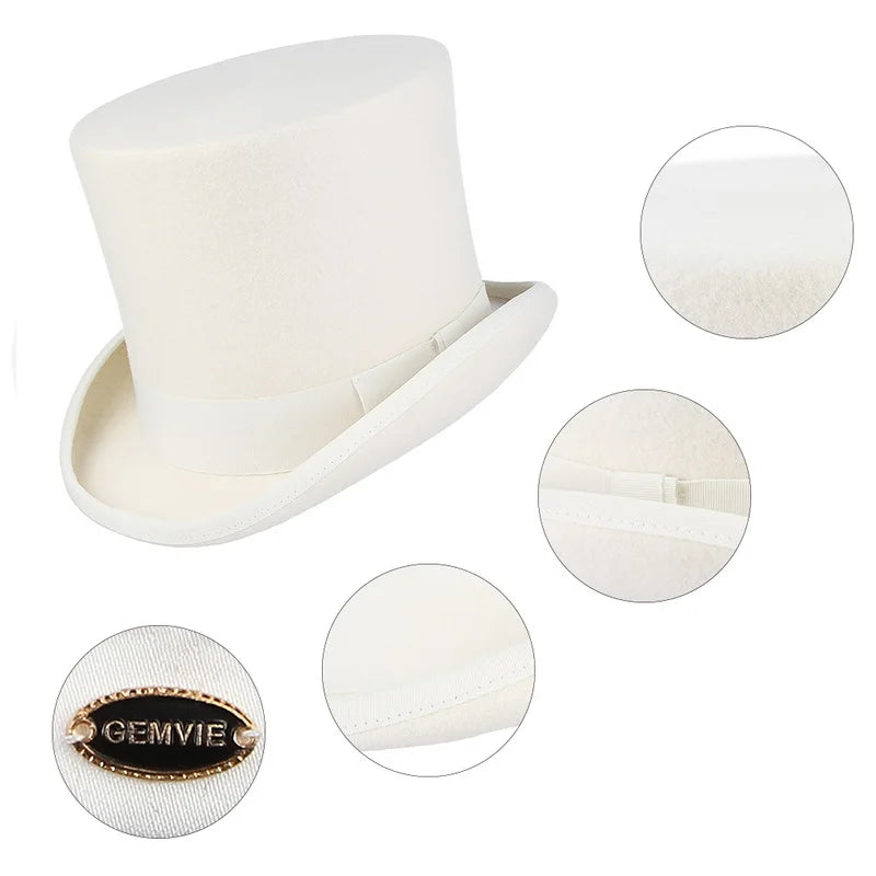 100% Wool British Europe Gentleman Tall Hat Stage Performance Top Hats Magician Retro Fashion Personality President Hat Fedora