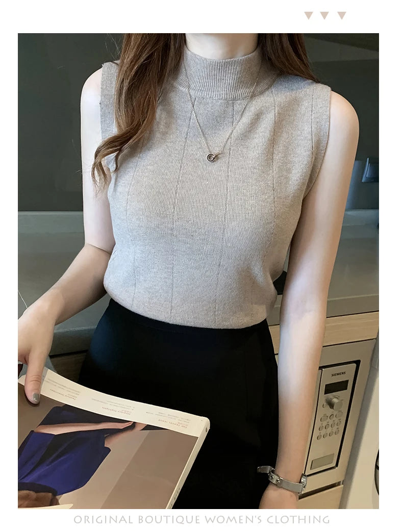 Korean Fashion Ladies Tops Spring New Summer Women Tops Casual Clothes Sleeveless Solid Women Blouse Knit Elastic Blusas 8623 50