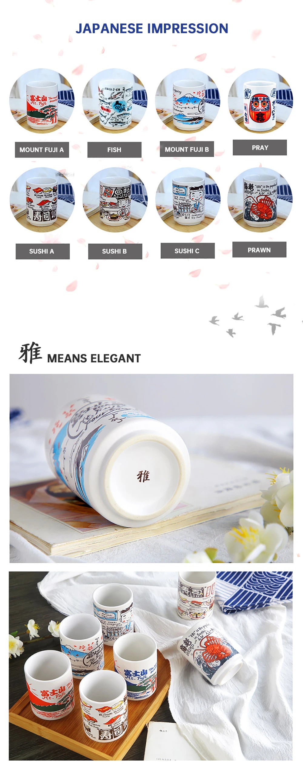 Japanese Impression Ceramic Mugs 300ml Tea Wine Sushi Sake Cup Funny Family Restaurant Decoration Travel Gift for Friends