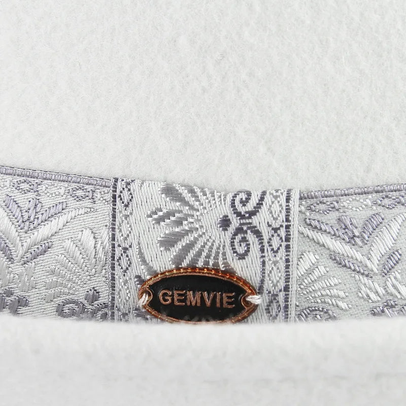 GEMVIE 100% Wool Men Pork Pie Hat For Dad Uniex White Black Top Hat Lady Gentleman Flat Bowler Porkpie Fedora For Women
