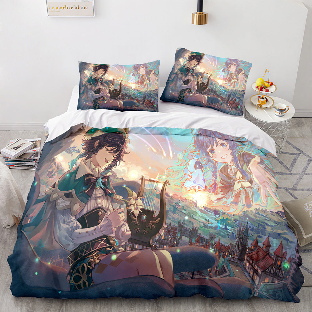 Game Genshin Impact Comforter Bedding Sets Quilt Bed Cover Duvet Cover Pillow Case 2-3 Pieces Sets Kids Adult Size