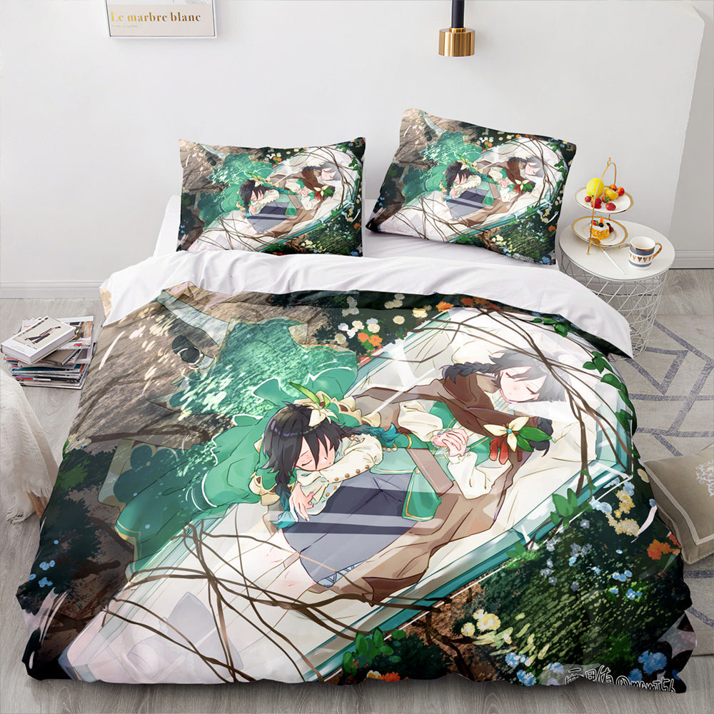 Game Genshin Impact Comforter Bedding Sets Quilt Bed Cover Duvet Cover Pillow Case 2-3 Pieces Sets Kids Adult Size