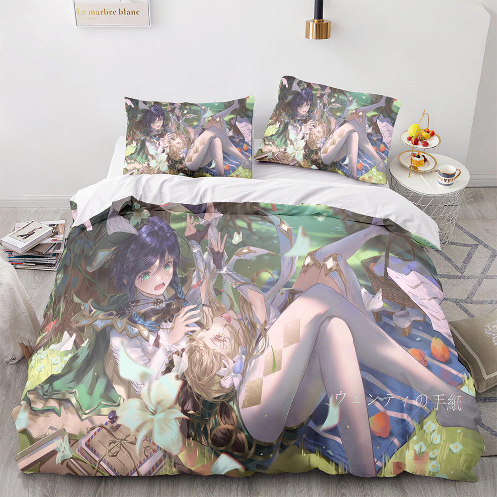 Game Genshin Impact Comforter Bedding Sets Quilt Bed Cover Duvet Cover Pillow Case 2-3 Pieces Sets Kids Adult Size