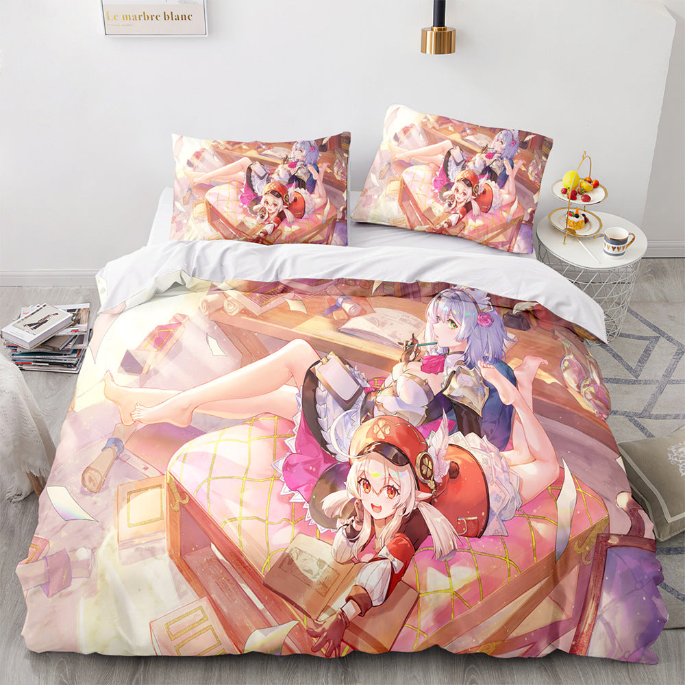 Game Genshin Impact Comforter Bedding Sets Quilt Bed Cover Duvet Cover Pillow Case 2-3 Pieces Sets Kids Adult Size