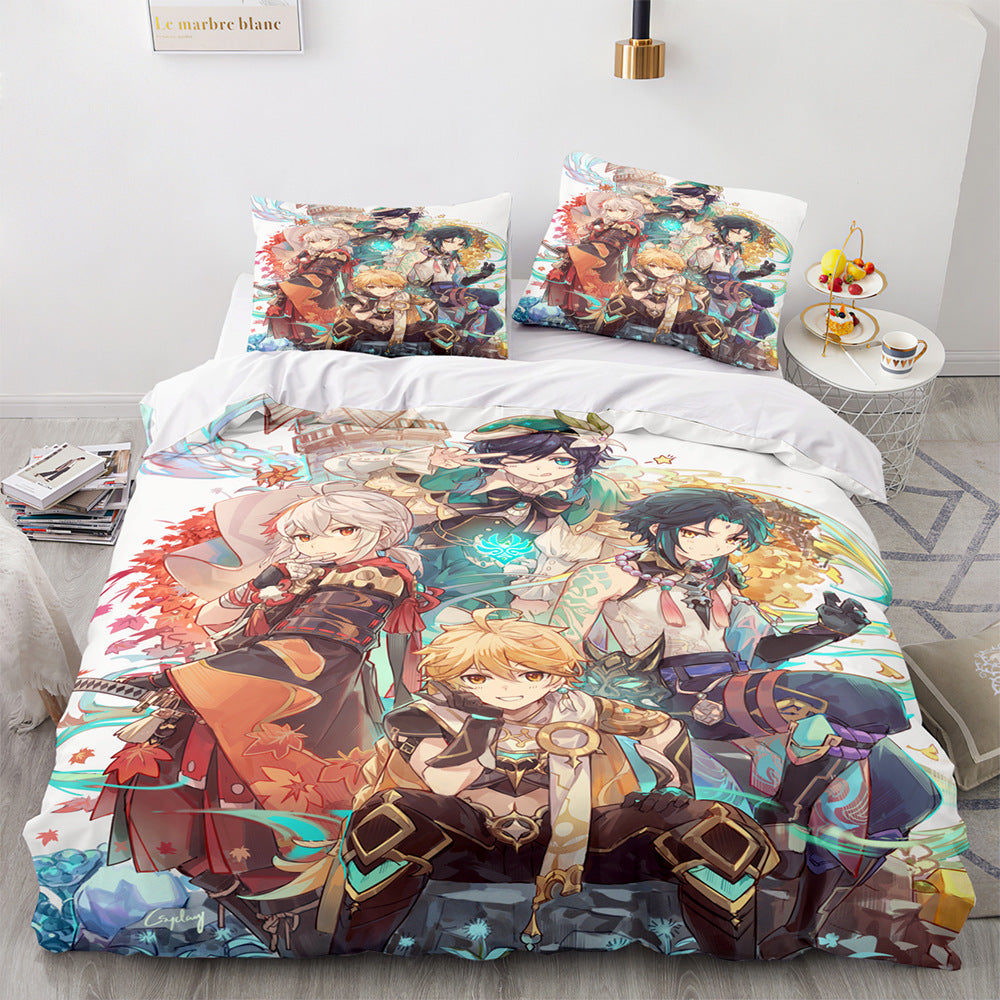 Game Genshin Impact Comforter Bedding Sets Quilt Bed Cover Duvet Cover Pillow Case 2-3 Pieces Sets Kids Adult Size