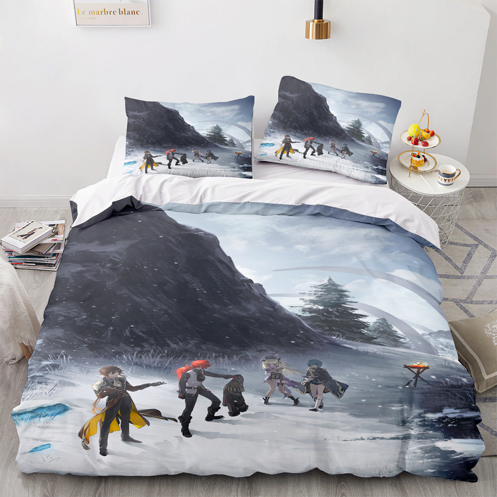 Game Genshin Impact Comforter Bedding Sets Quilt Bed Cover Duvet Cover Pillow Case 2-3 Pieces Sets Kids Adult Size