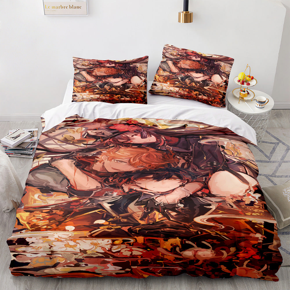 Game Genshin Impact Comforter Bedding Sets Quilt Bed Cover Duvet Cover Pillow Case 2-3 Pieces Sets Kids Adult Size