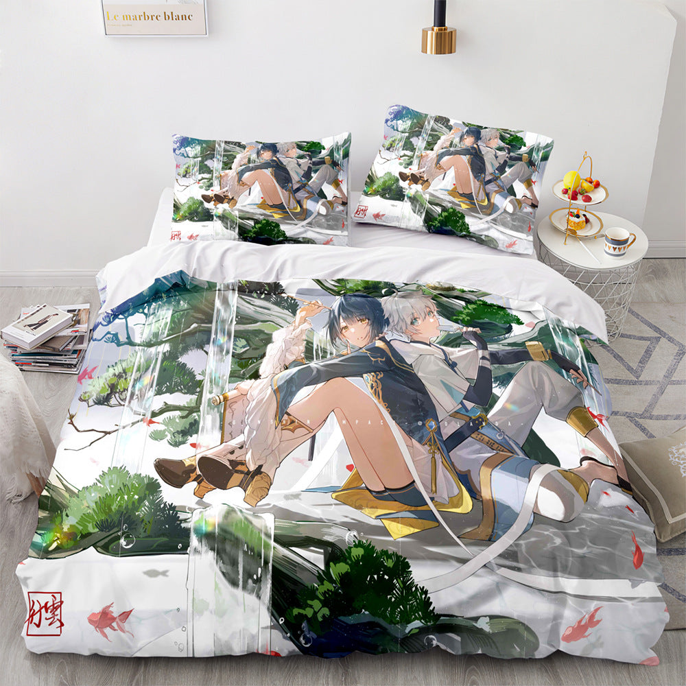 Game Genshin Impact Comforter Bedding Sets Quilt Bed Cover Duvet Cover Pillow Case 2-3 Pieces Sets Kids Adult Size