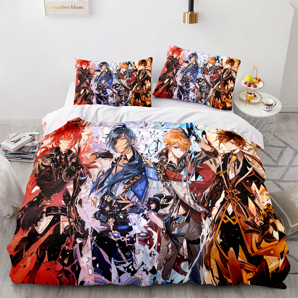 Game Genshin Impact Comforter Bedding Sets Quilt Bed Cover Duvet Cover Pillow Case 2-3 Pieces Sets Kids Adult Size