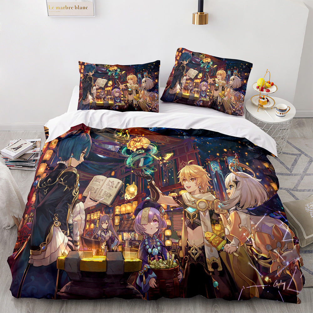 Game Genshin Impact Comforter Bedding Sets Quilt Bed Cover Duvet Cover Pillow Case 2-3 Pieces Sets Kids Adult Size
