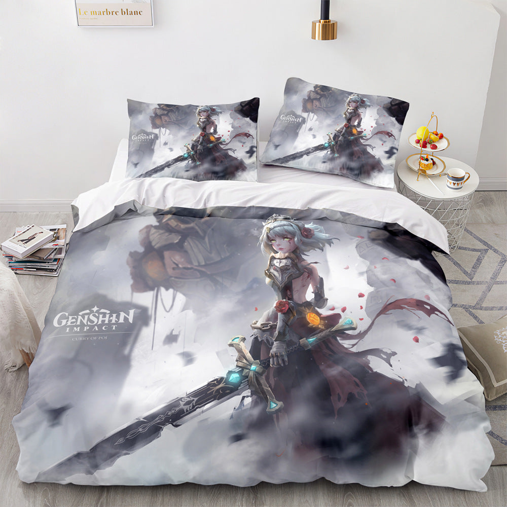Game Genshin Impact Comforter Bedding Sets Quilt Bed Cover Duvet Cover Pillow Case 2-3 Pieces Sets Kids Adult Size