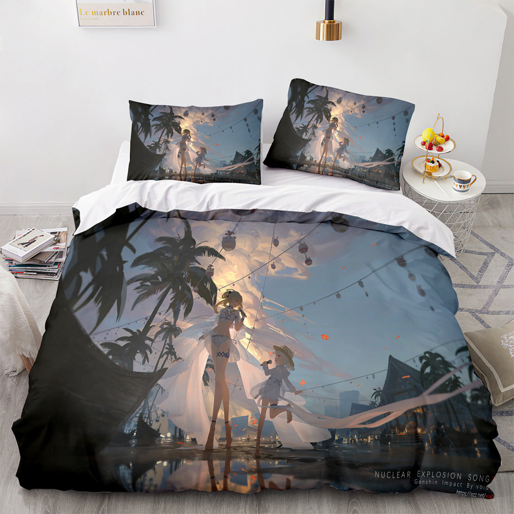 Game Genshin Impact Comforter Bedding Sets Quilt Bed Cover Duvet Cover Pillow Case 2-3 Pieces Sets Kids Adult Size