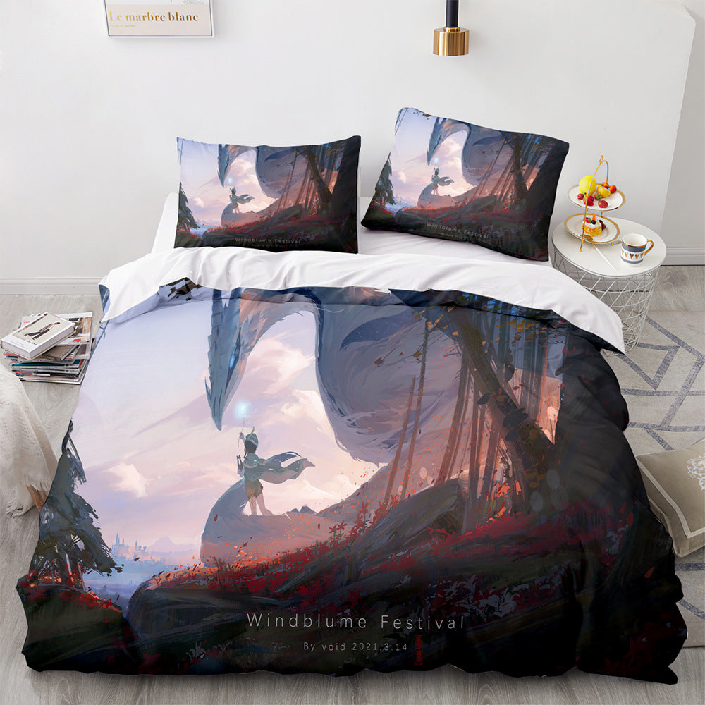 Game Genshin Impact Comforter Bedding Sets Quilt Bed Cover Duvet Cover Pillow Case 2-3 Pieces Sets Kids Adult Size