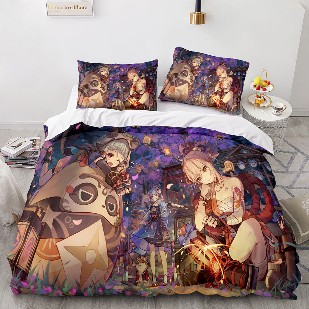 Game Genshin Impact Comforter Bedding Sets Quilt Bed Cover Duvet Cover Pillow Case 2-3 Pieces Sets Kids Adult Size