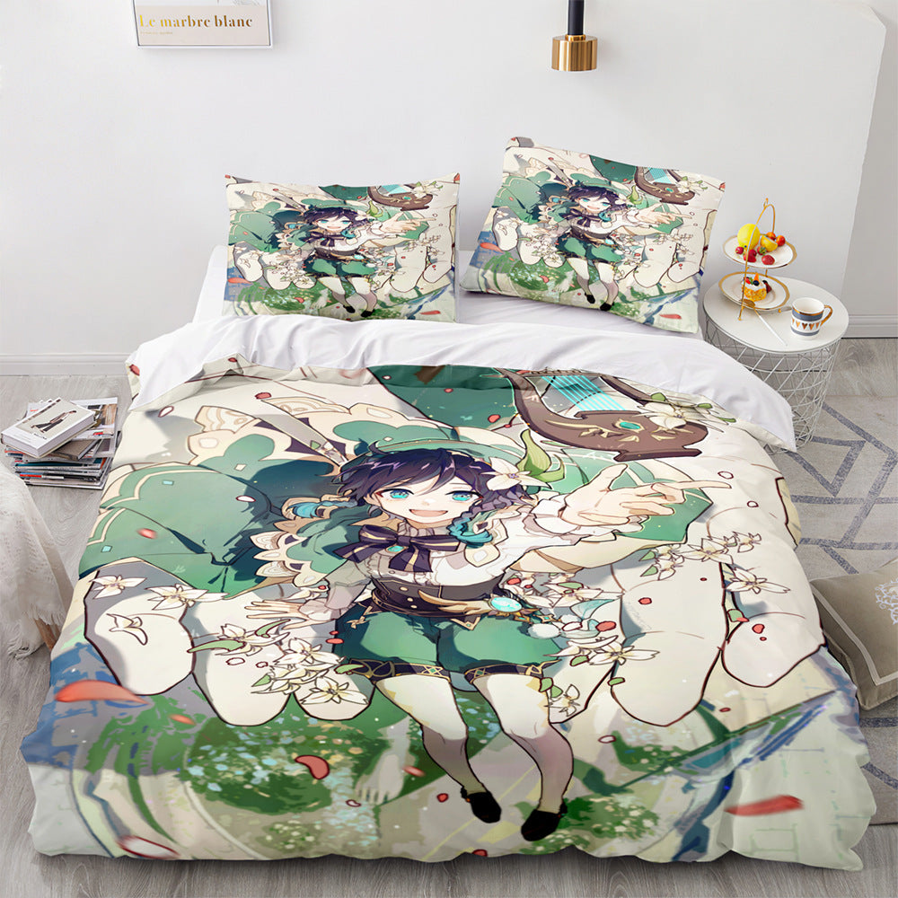 Game Genshin Impact Comforter Bedding Sets Quilt Bed Cover Duvet Cover Pillow Case 2-3 Pieces Sets Kids Adult Size