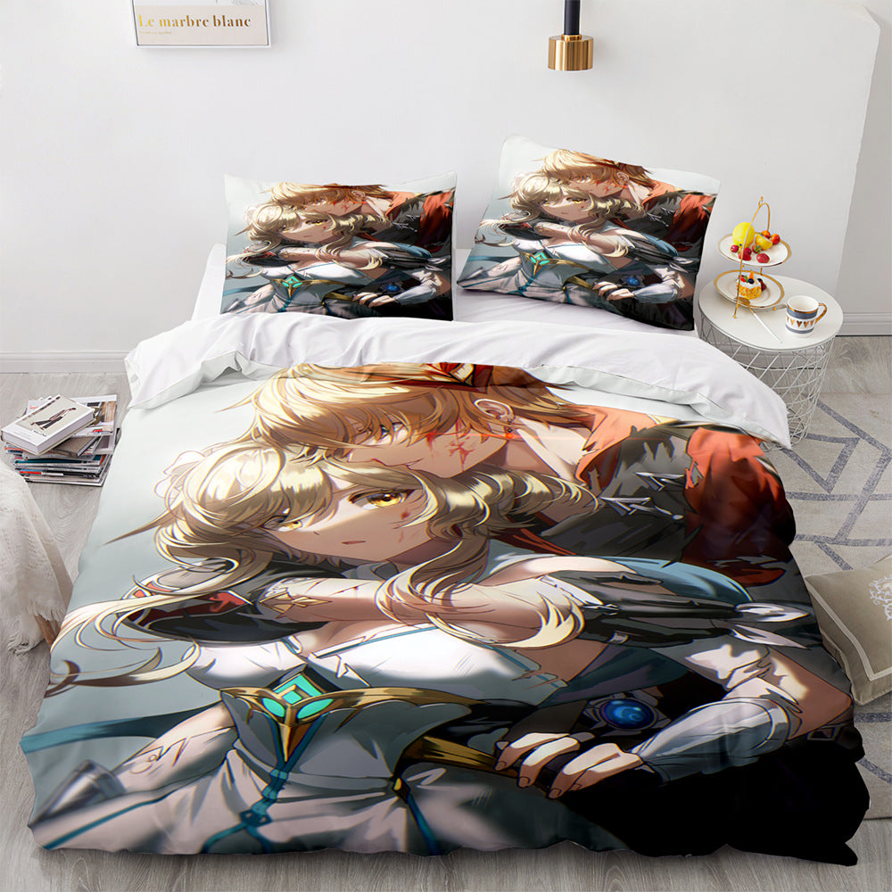 Game Genshin Impact Comforter Bedding Sets Quilt Bed Cover Duvet Cover Pillow Case 2-3 Pieces Sets Kids Adult Size