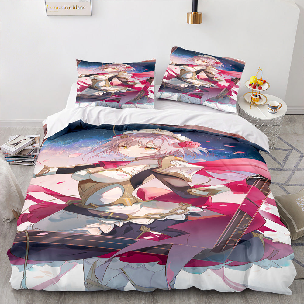 Game Genshin Impact Comforter Bedding Sets Quilt Bed Cover Duvet Cover Pillow Case 2-3 Pieces Sets Kids Adult Size
