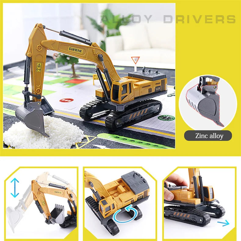 Diecasts Mini Tractor Excavator Crane Bulldozer Toy Boy Car Vehicle Toys Models Dump Truck Alloy+Plastic Education Wholesale