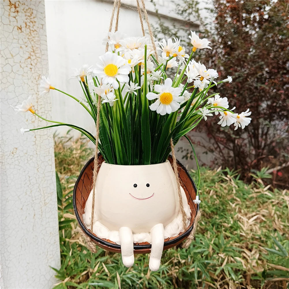 Flower Pot Wall Planter Pot Creative Swing Face Resin Cute Plant Succulent Pots Smiling Face Flower Container Garden Accessories