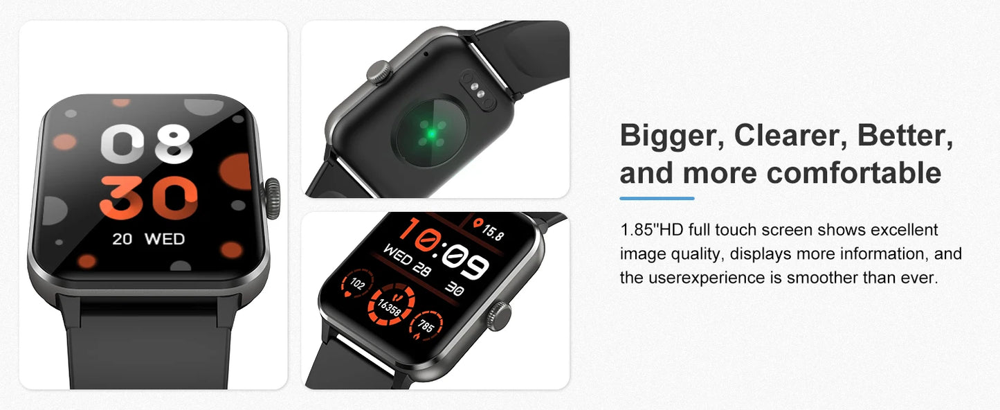 Blackview Smart Watch Bluetooth Calling 1.85” Full Touch HD Screen Smartwatch 100+ Sports Fitness Tracking with Voice Assistant