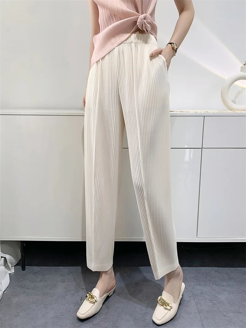 YUDX Miyake Pleated Pants Women's Thickened Fabric Loose Slim Comfortable Casual Pleated Pants 2024 Early Spring New