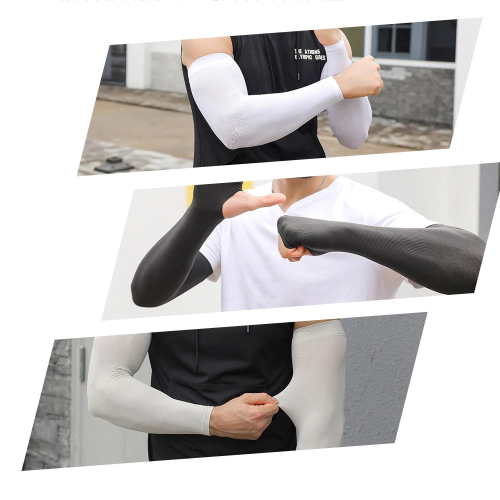 Plus Size UV Solar Arm Sleeves Men Cycling Cool Muff Summer Ice Silk Elastic Arm Cover Driving Anti-Sunburn Cool Hand Sleeves