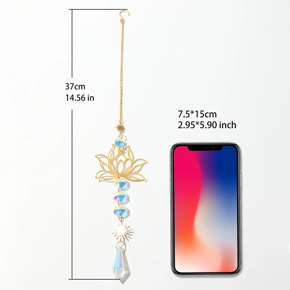 Crystal Sun Catcher Lotus Hanging Suncatcher Rainbow Maker Chakra Light Catcher Stained Glass Window Outdoor Garden Decoration