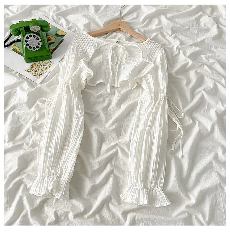 Summer Y2k Sun Protection Cardigan Women' Clothing Thin Crop Tops Bandage Long Sleeve Blouse Cape Femme Ruffles Korean Sweater