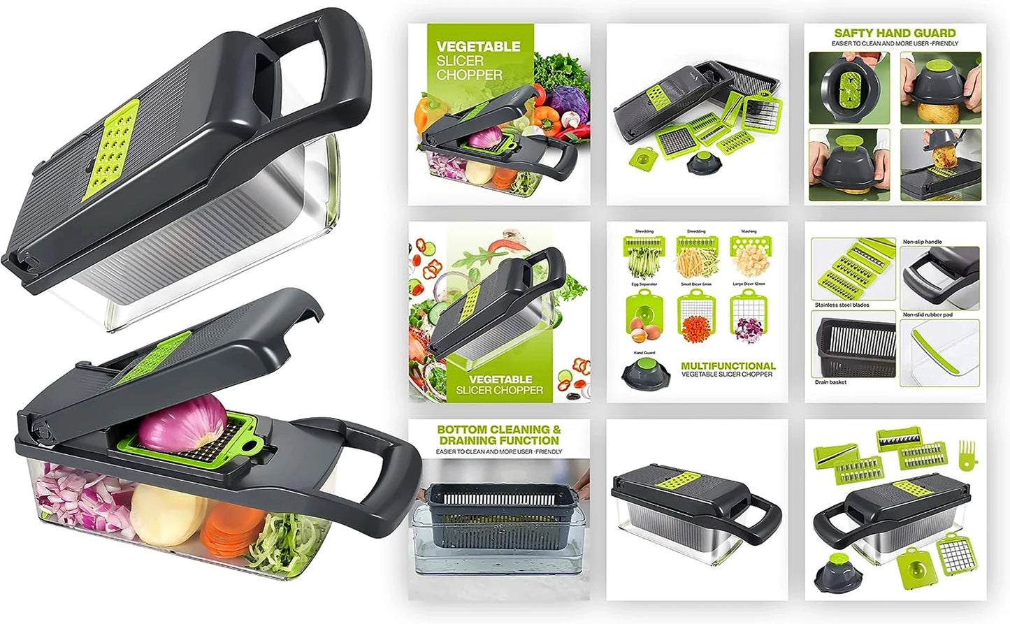 12/22 in 1 Multifunctional Vegetable Chopper Onion Grater Carrot Potato Shredder Fruit Slicer Garlic Chopper Kitchen Gadget Tool