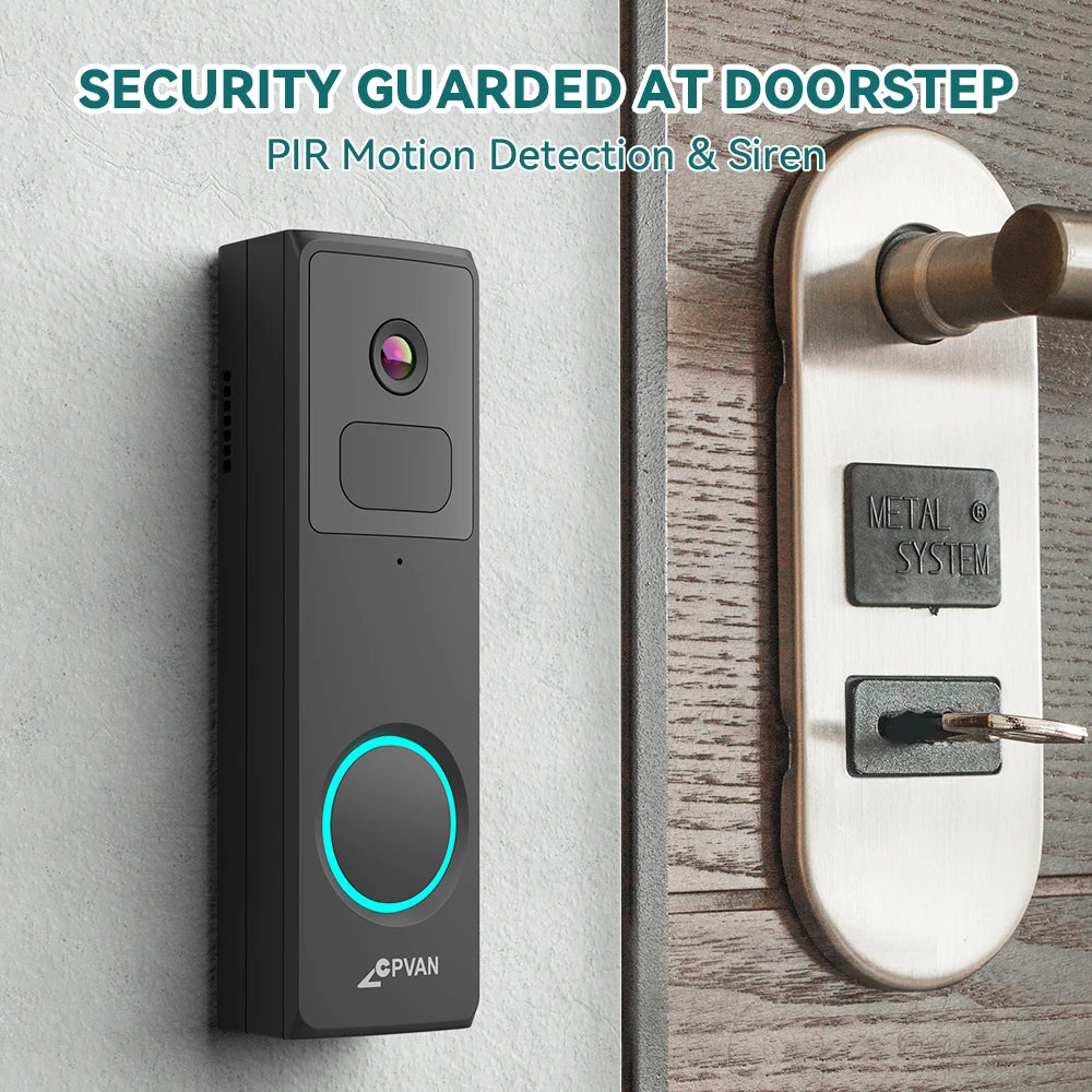 CPVAN Wireless 2.4G WiFi Video Doorbell 1080P HD Camera Door bell with AI Smart Waterproof Night Vision Security Camera DoorBell