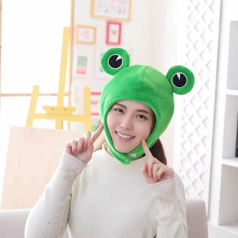 Cartoon Funny Adorable Plush Frog Hat Big Eyes Creative Animal Cosplay Costume Dress Up Hat Headgear for Kids Adults Gift C4Z2