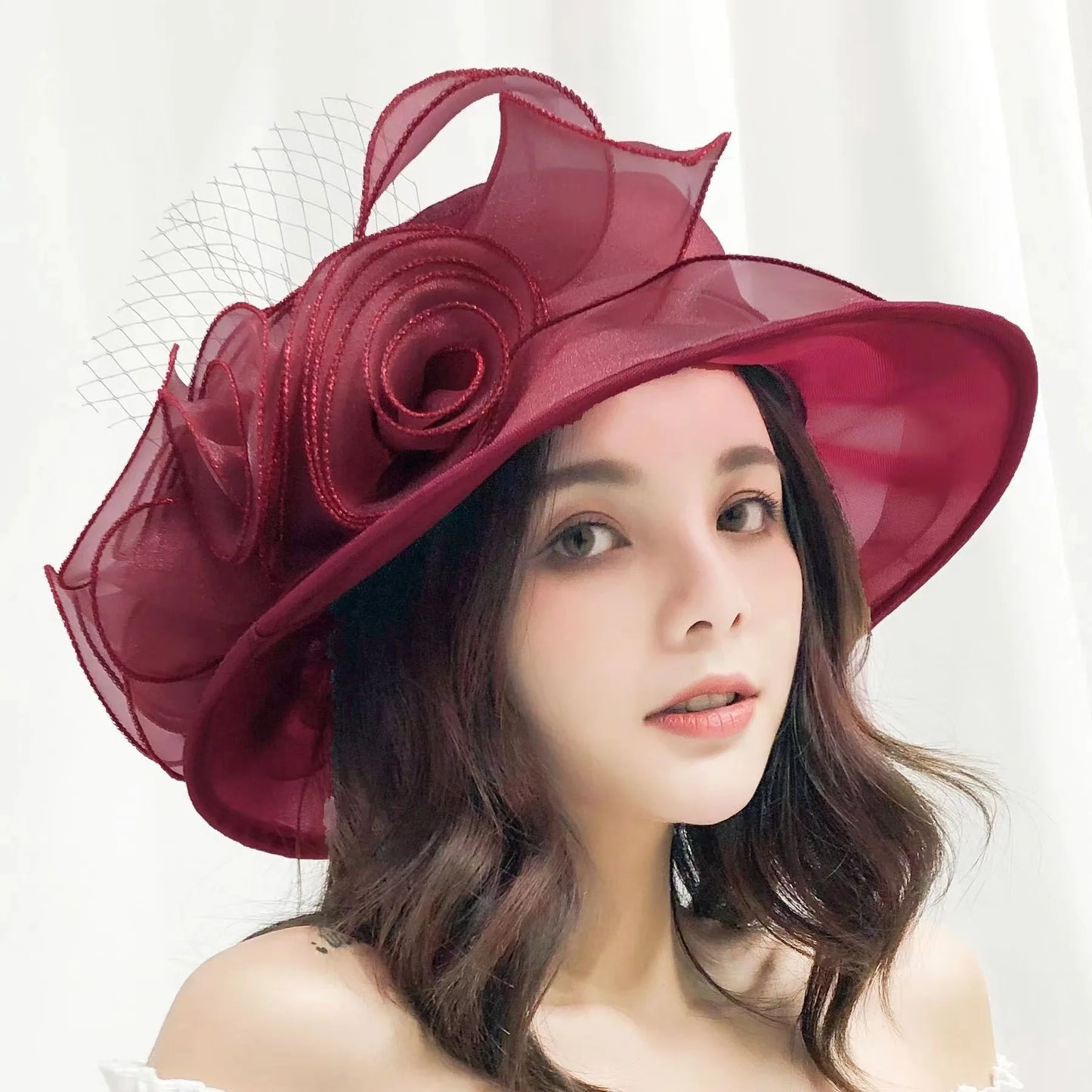 Ladies Sun Hat Mesh Top Hat Organza Summer Sun Hat Women Men Big Brim Hat beach French British Flower