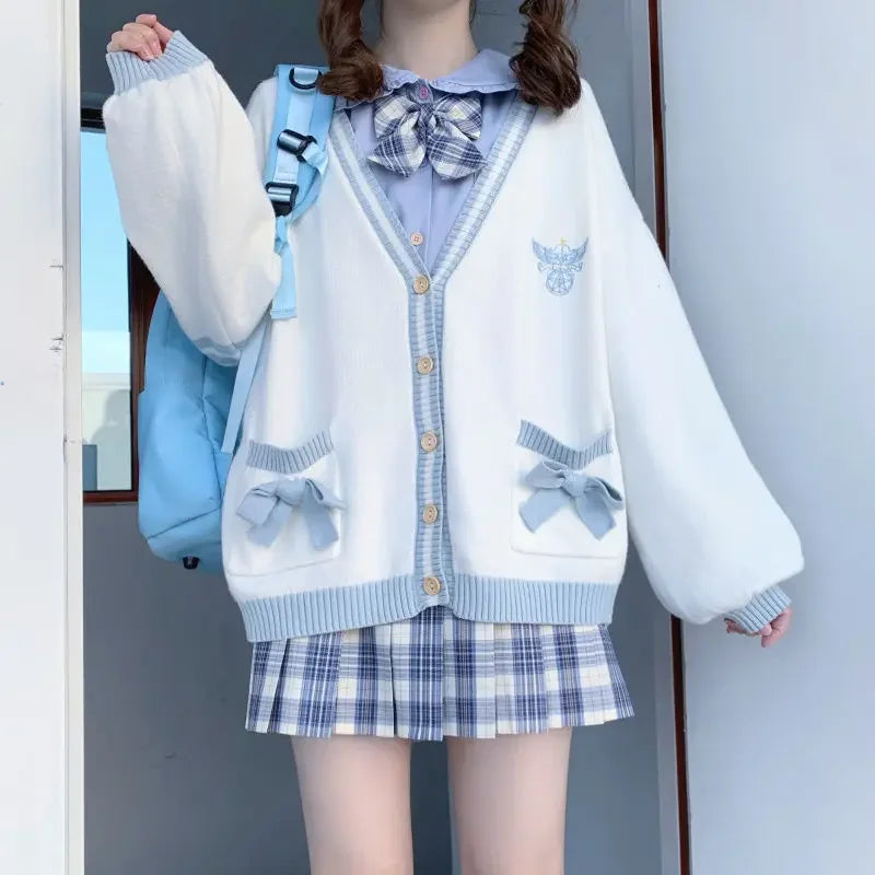2023 Autumn Winter Women Sweater Loose Japanese Style Sweet Knitted Cardigan Embroidery Oversize Harajuku Female Cardigans Cute
