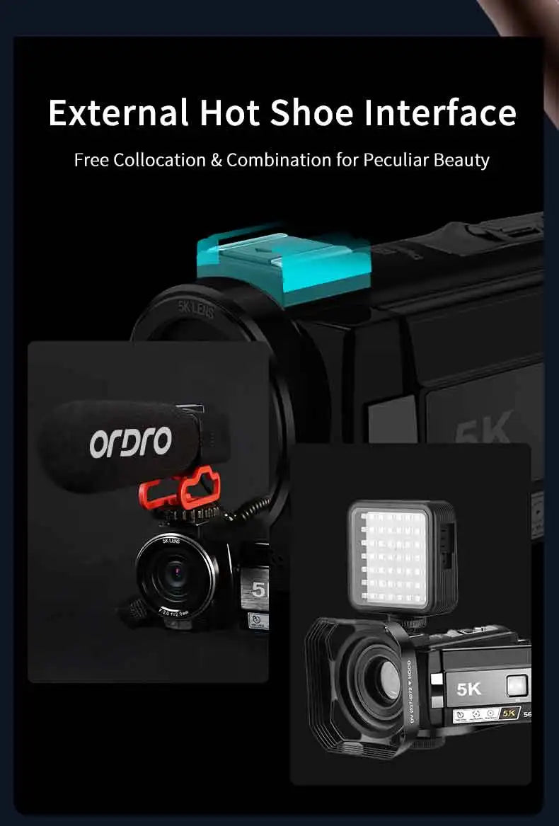 5K UHD Professional Camcorder Ordro AE20 Video Camera Youtube Vlogging Filming Recorder with WIFI IR Night Vision Digital Zoom