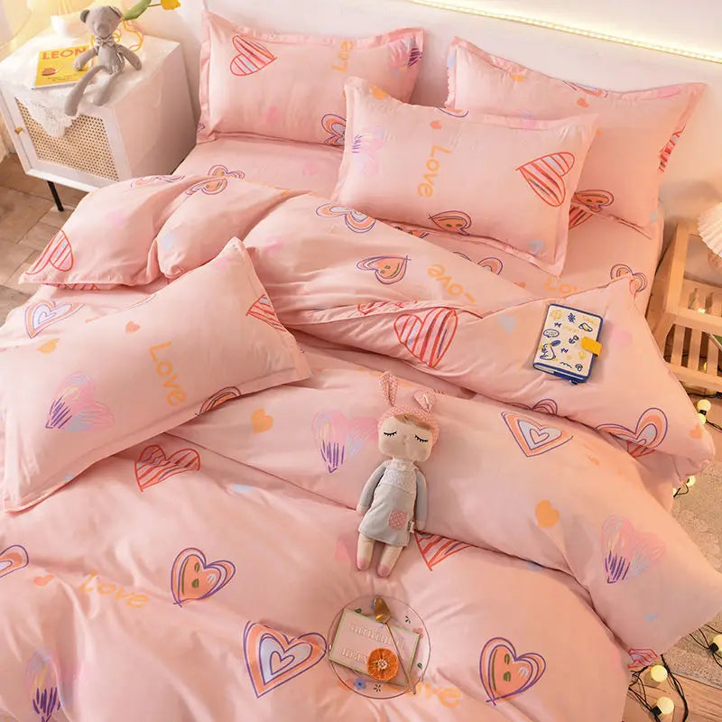 Ins Simple Style Duvet Cover Set with Pillowcases Flat Sheet No Comforter Grey Boys Girls Bedding Kit Single Twin Bed Linens