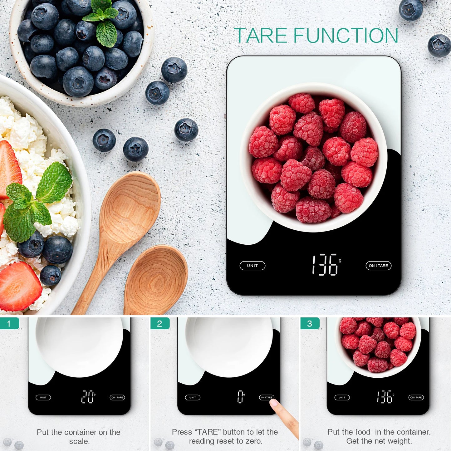 Digital Food Scale 10kg/1g Kitchen Scales with Nutrition Calculator APP Rechargeable Gram Scale for Weight Loss Baking Scale